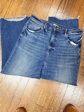 Oliver Logan Cropped Wide Leg Jeans Raw Hem Size 34 High Rise